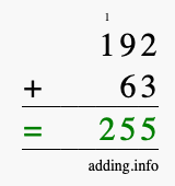 Calculate 192 + 63 using long addition