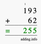 Calculate 193 + 62 using long addition