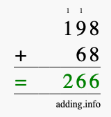 Calculate 198 plus 68 using long addition Calculate 198 + 68 using long addition
