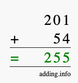 Calculate 201 + 54 using long addition