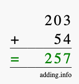 Calculate 203 + 54 using long addition