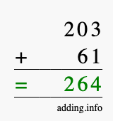 Calculate 203 + 61 using long addition