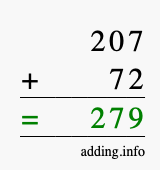 Calculate 207 + 72 using long addition