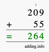 Calculate 209 + 55 using long addition