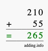 Calculate 210 + 55 using long addition