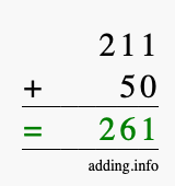 Calculate 211 + 50 using long addition