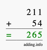 Calculate 211 + 54 using long addition