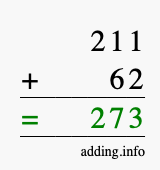 Calculate 211 + 62 using long addition
