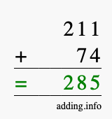 Calculate 211 + 74 using long addition