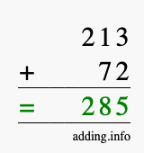 Calculate 213 + 72 using long addition