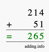 Calculate 214 + 51 using long addition
