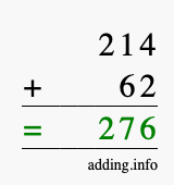 Calculate 214 + 62 using long addition