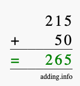 Calculate 215 + 50 using long addition