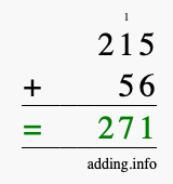Calculate 215 + 56 using long addition