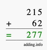 Calculate 215 + 62 using long addition