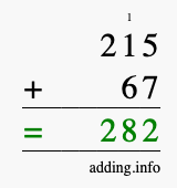 Calculate 215 + 67 using long addition