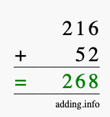 Calculate 216 + 52 using long addition