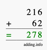Calculate 216 + 62 using long addition