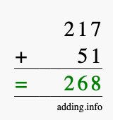 Calculate 217 + 51 using long addition