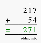 Calculate 217 + 54 using long addition
