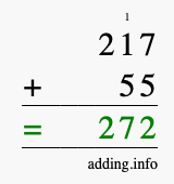 Calculate 217 + 55 using long addition