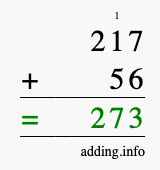 Calculate 217 + 56 using long addition