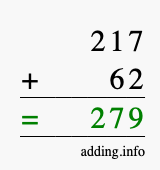 Calculate 217 + 62 using long addition