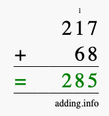 Calculate 217 + 68 using long addition