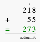 Calculate 218 + 55 using long addition