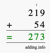 Calculate 219 + 54 using long addition