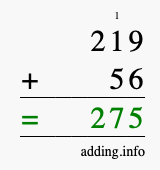 Calculate 219 + 56 using long addition
