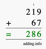Calculate 219 + 67 using long addition