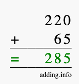 Calculate 220 + 65 using long addition