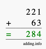 Calculate 221 + 63 using long addition