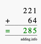 Calculate 221 + 64 using long addition