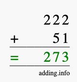 Calculate 222 + 51 using long addition