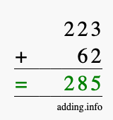 Calculate 223 + 62 using long addition