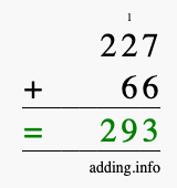 Calculate 227 + 66 using long addition