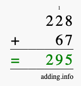 Calculate 228 + 67 using long addition