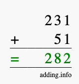 Calculate 231 + 51 using long addition