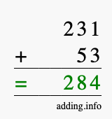 Calculate 231 + 53 using long addition