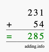 Calculate 231 + 54 using long addition
