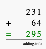 Calculate 231 + 64 using long addition