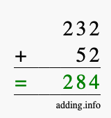Calculate 232 + 52 using long addition