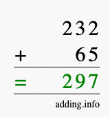 Calculate 232 + 65 using long addition