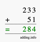 Calculate 233 + 51 using long addition