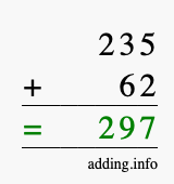 Calculate 235 + 62 using long addition