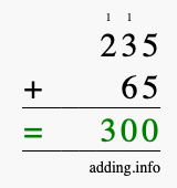 Calculate 235 + 65 using long addition