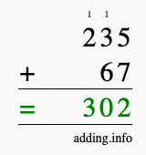 Calculate 235 + 67 using long addition