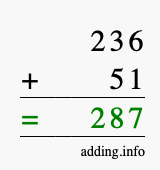 Calculate 236 + 51 using long addition